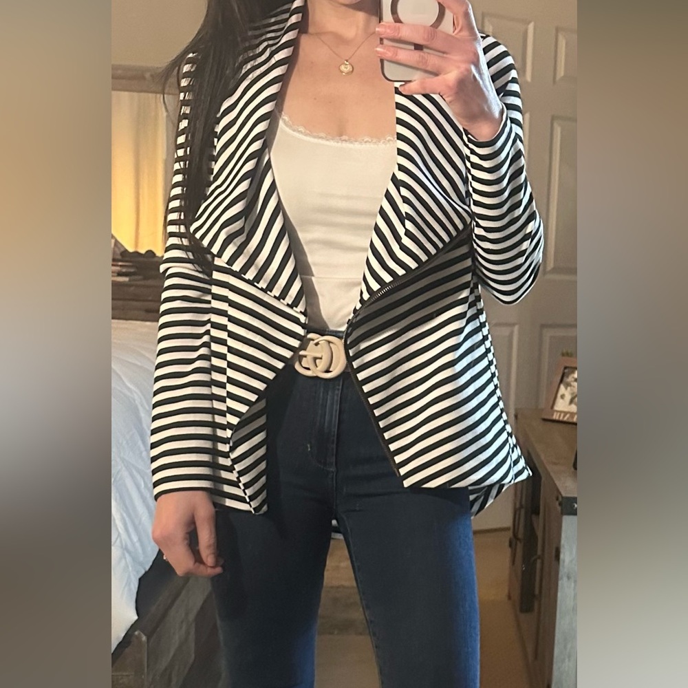 Adora Black and White Striped Blazer